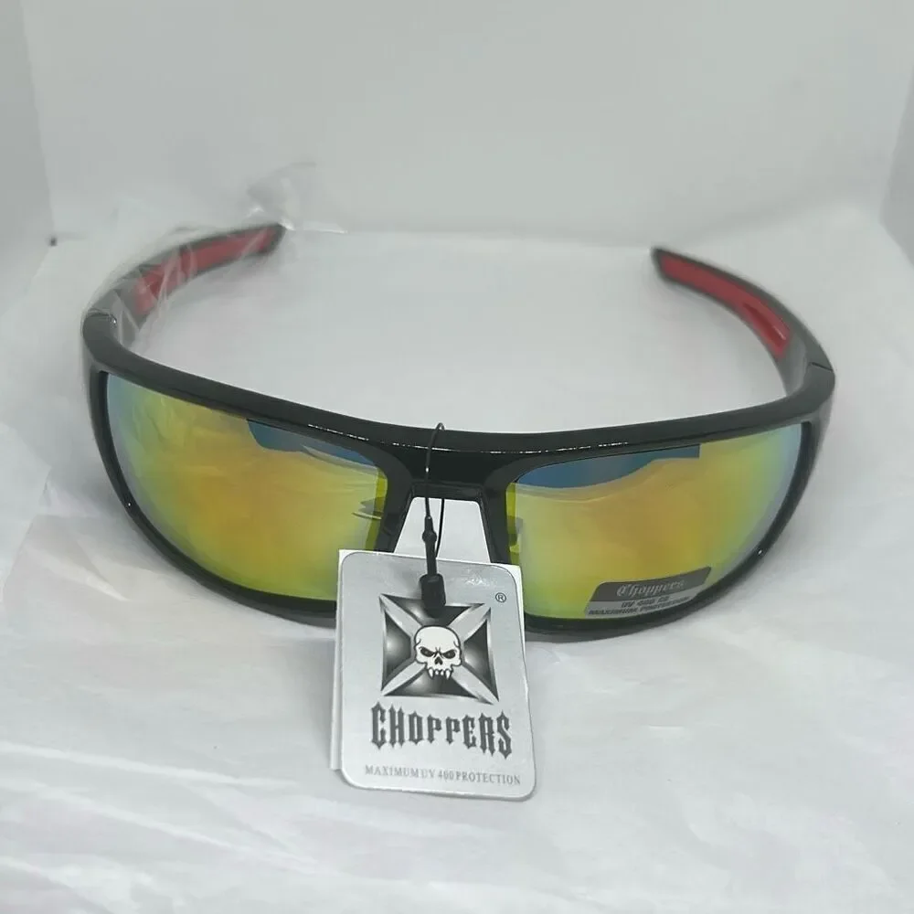 Choppers Model 6765 Wrap Sunglasses UV400 Protection Men’s Biker Style Mirrored